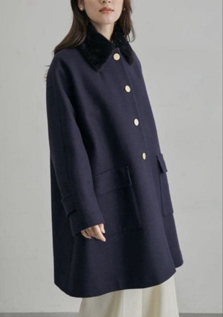 最終価格◇ROPE 2wayエコファー付け襟 メルトン Aライン ミドルコート