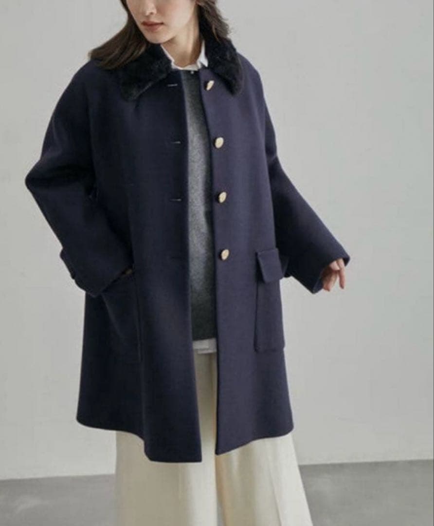 最終価格◇ROPE 2wayエコファー付け襟 メルトン Aライン ミドルコート