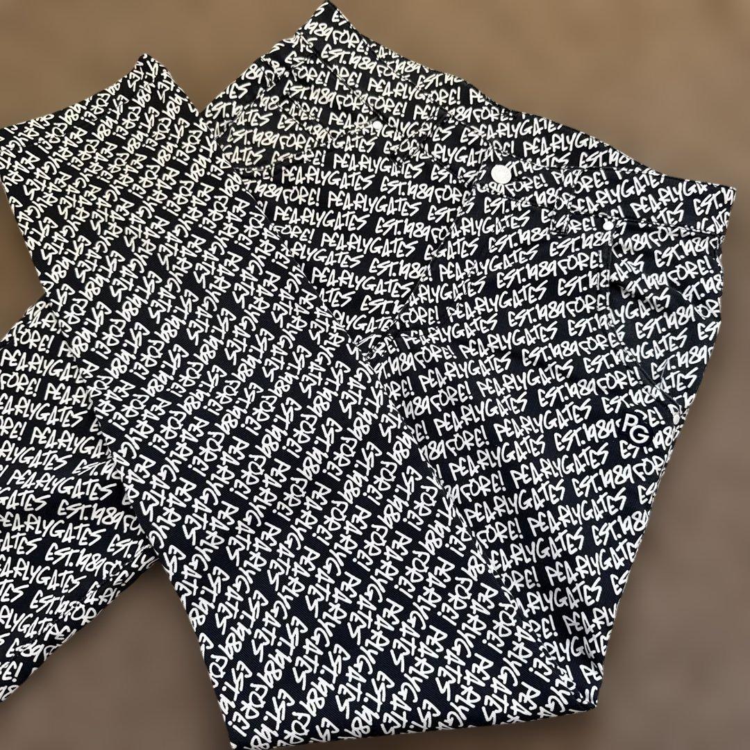 防寒　蓄熱　裏地付き　パーリーゲイツ　パンツ　総柄　S〜M相当　紺　白　ネイビー