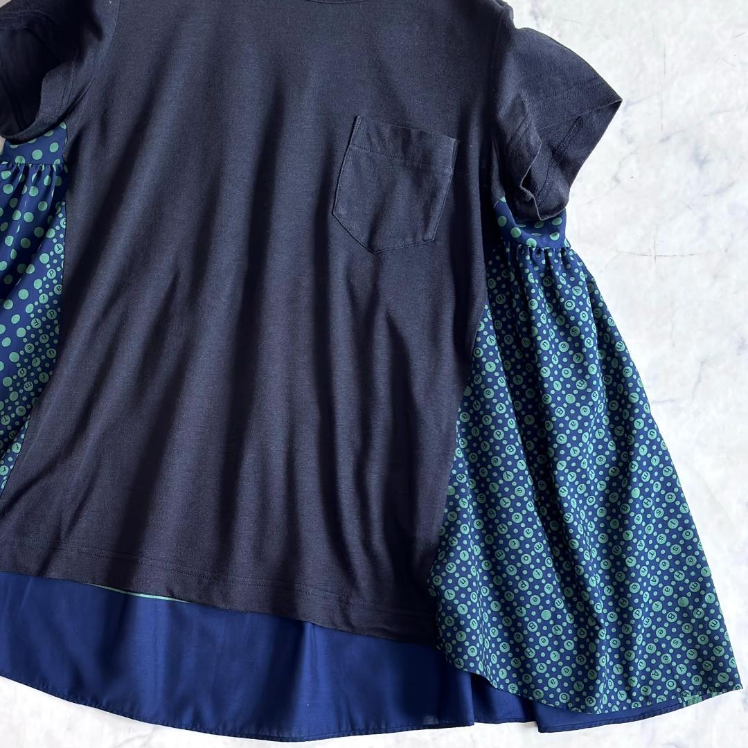 サカイ リネン 切替 半袖カットソー ネイビー サイズ3 ub9