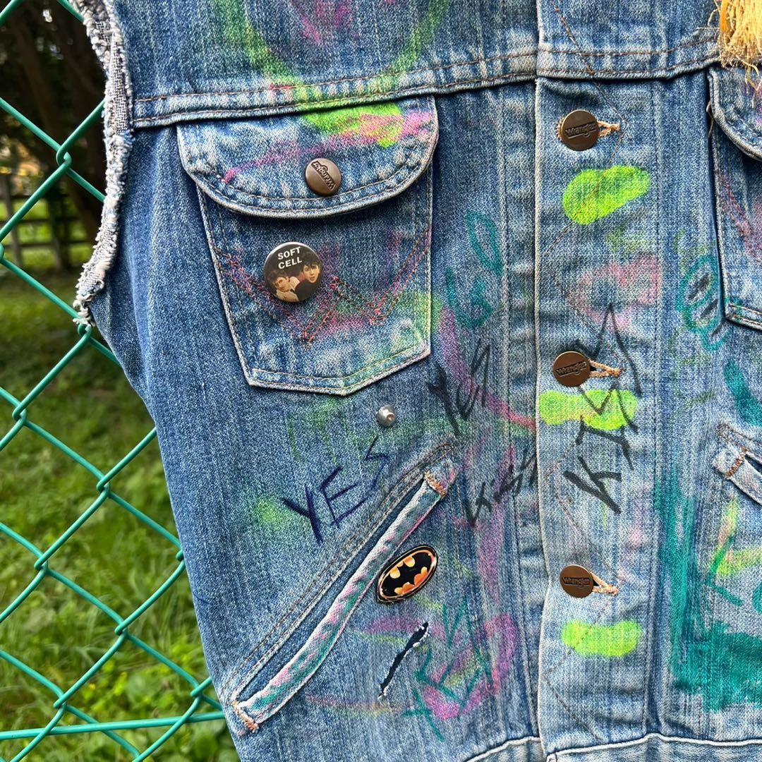 vintage 落書き装飾デニムベスト