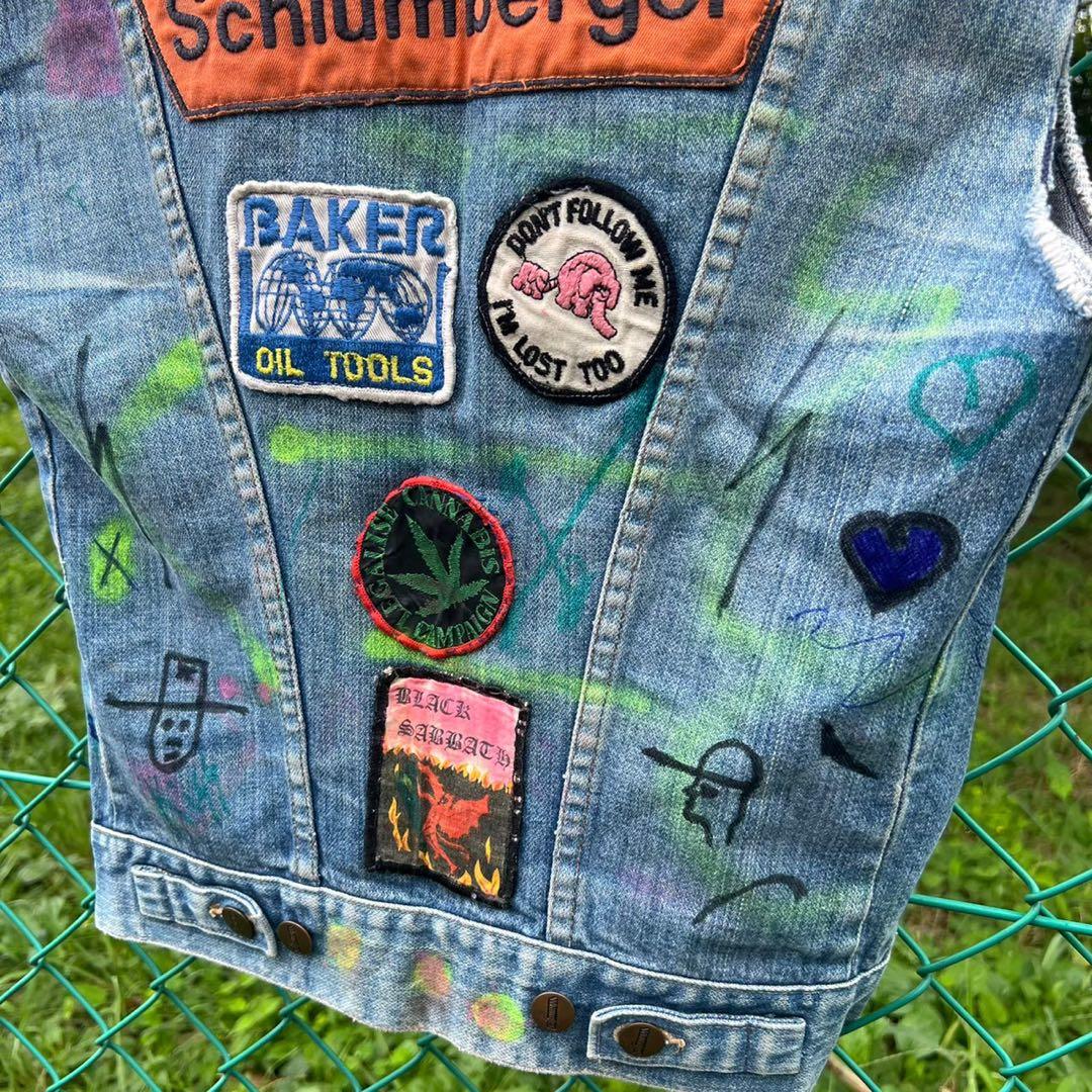 vintage 落書き装飾デニムベスト