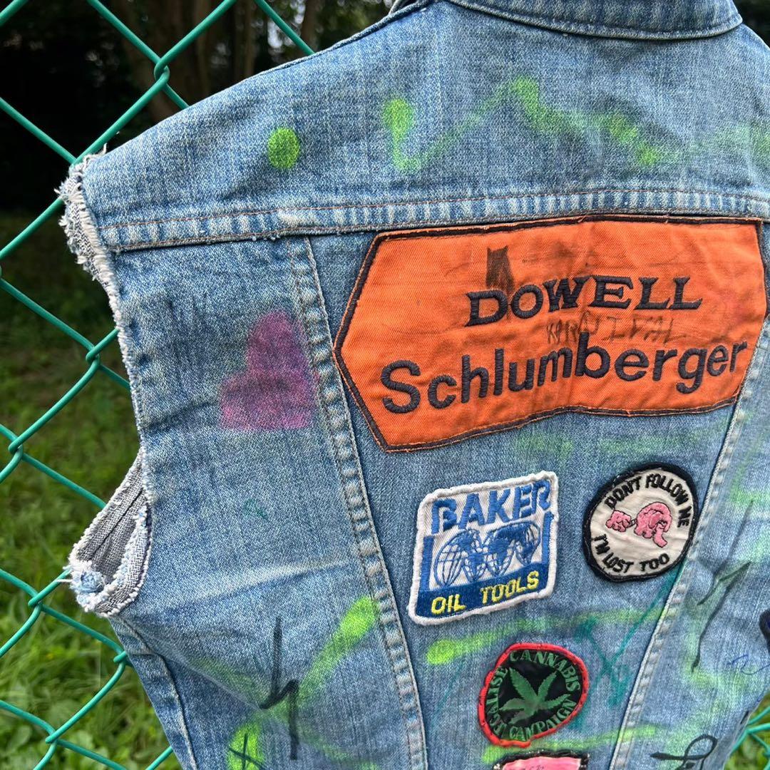 vintage 落書き装飾デニムベスト