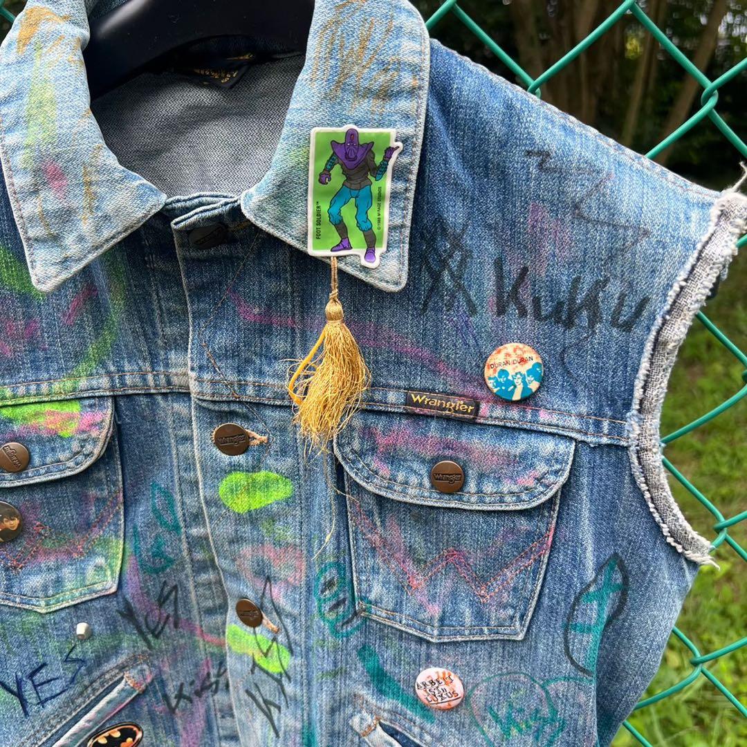 vintage 落書き装飾デニムベスト