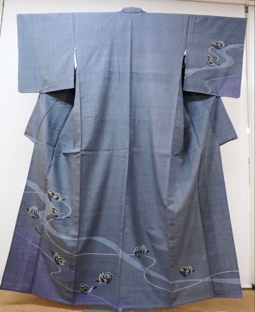 b*r様 オシドリ柄紬の付下げ（単衣仕立て）