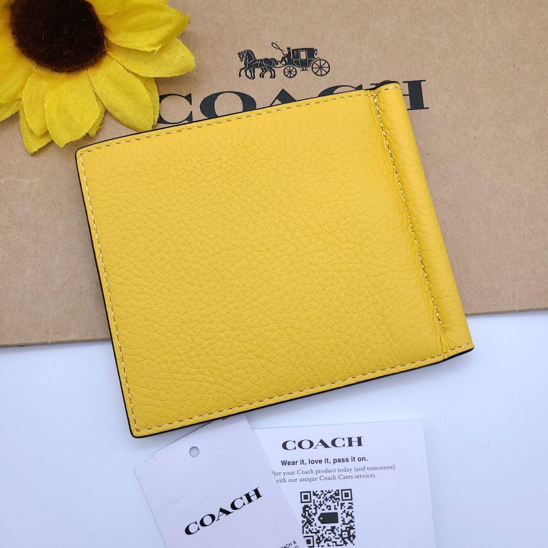 COACH マネークリップ 新品 カナリー 新作 レザー メンズ 黄色