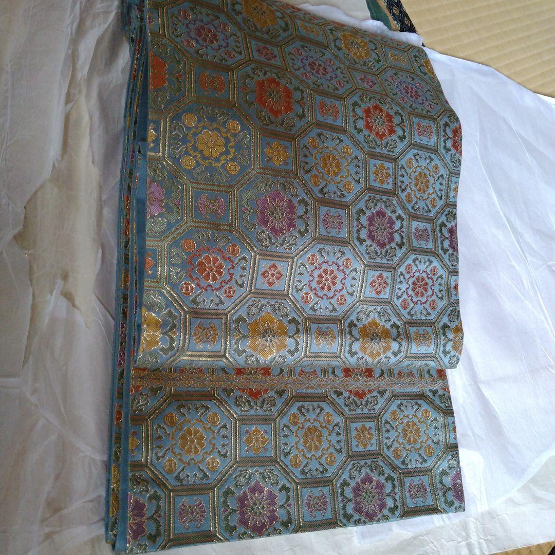 龍村晋謹製　傳匠名錦　全通柄袋帯　吉祥亀甲　金糸　たとう紙付