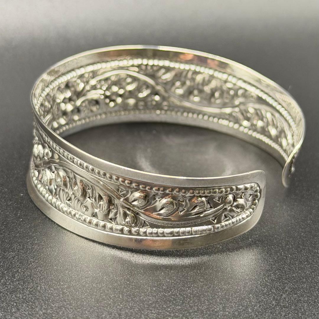 【ガトーショコラ】シルバー925 花柄カフバングル