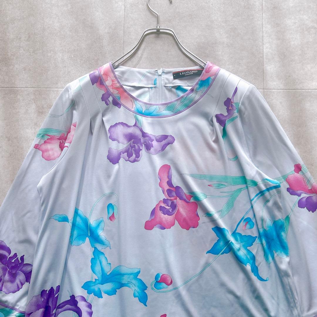 近年 LEONARD レオナール チュニック カットソー　トリム カンカン 44