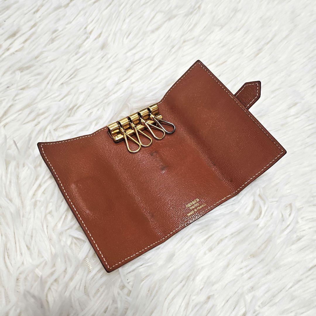 専用 HERMES ベアン キーケース ブラウン 金 ４連 箱付き