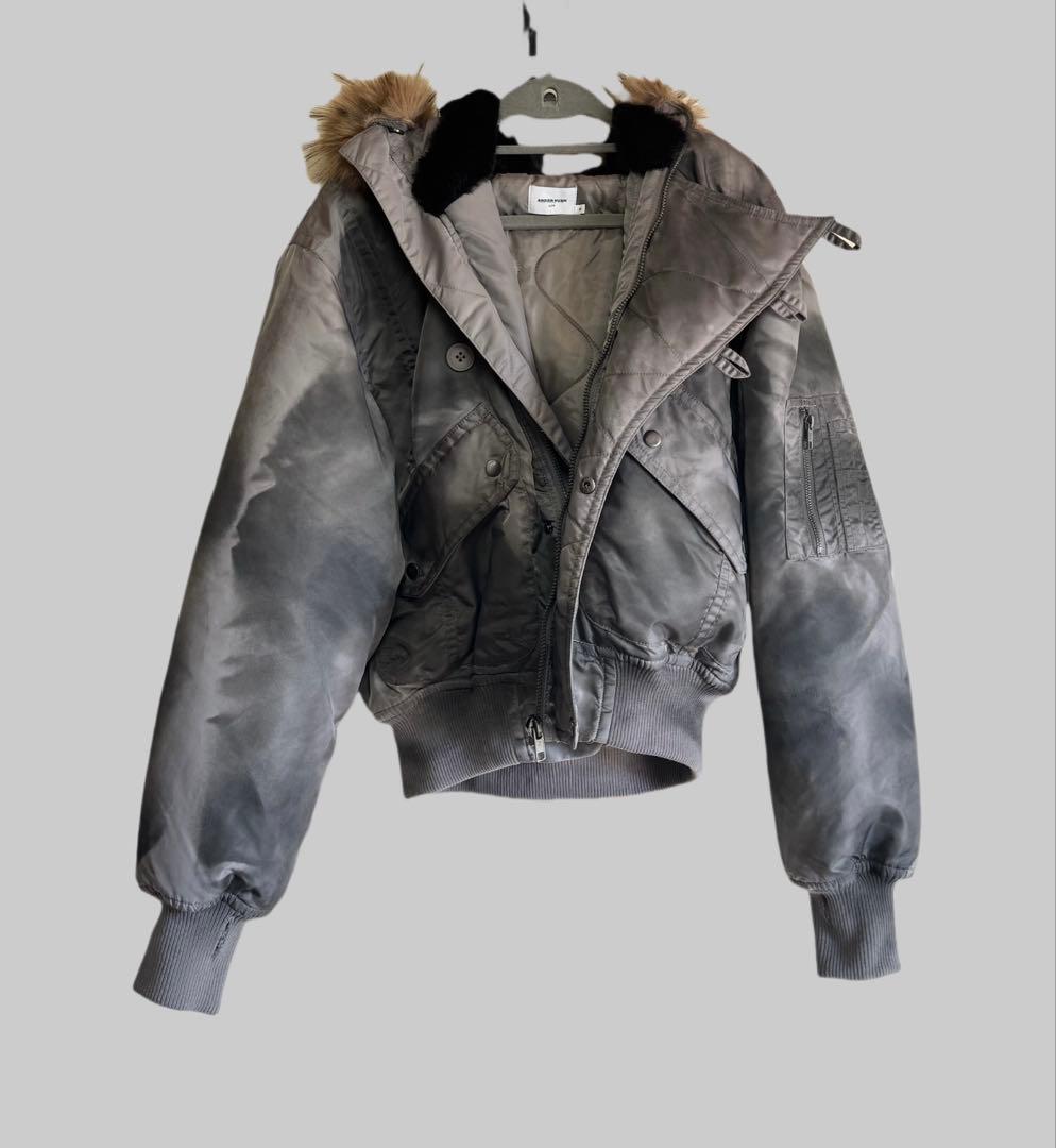 ander hunk ファー付きフード MA-1ジャケット グレー n2b M
