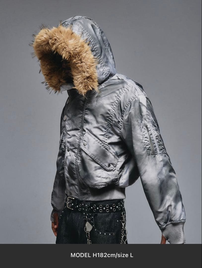 ander hunk ファー付きフード MA-1ジャケット グレー n2b M