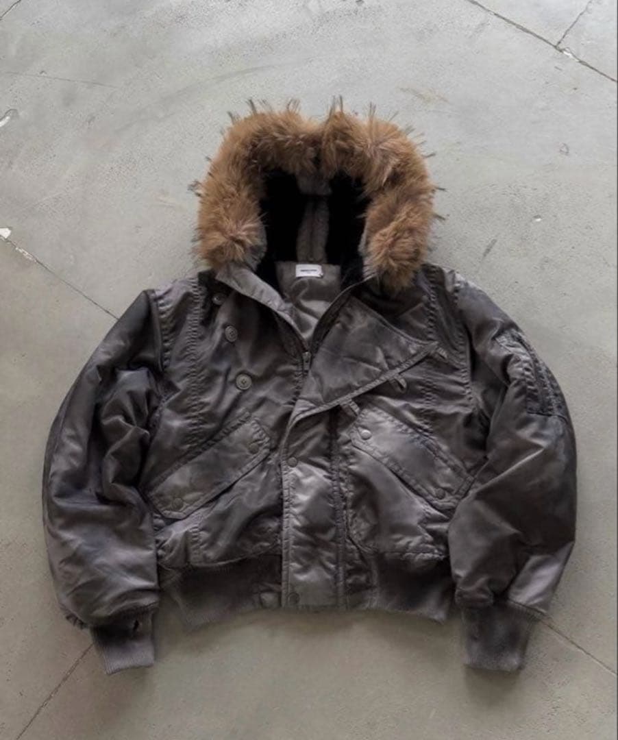 ander hunk ファー付きフード MA-1ジャケット グレー n2b M