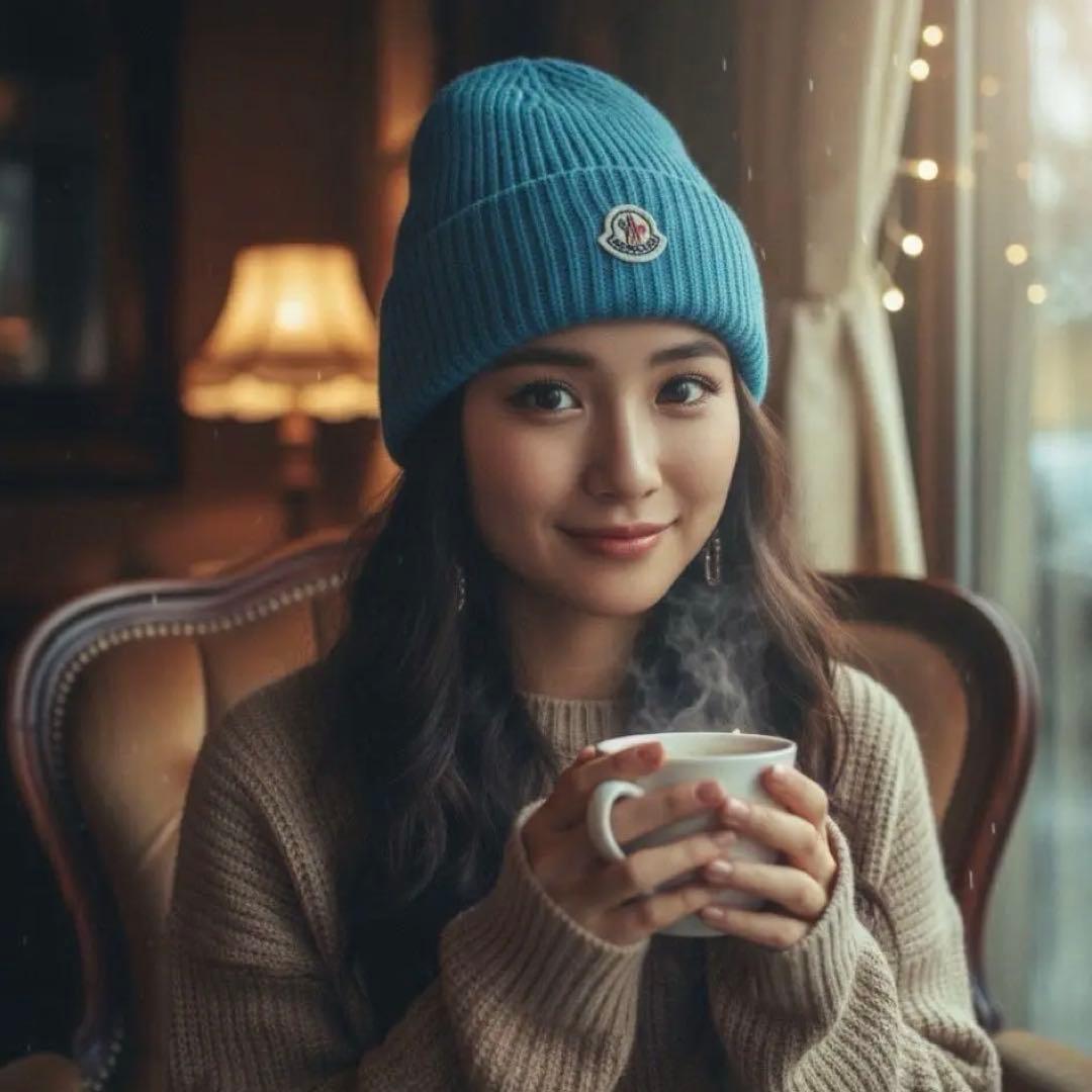 【新品】MONCLER ニット帽 ロゴパッチ ユニセックス リブ