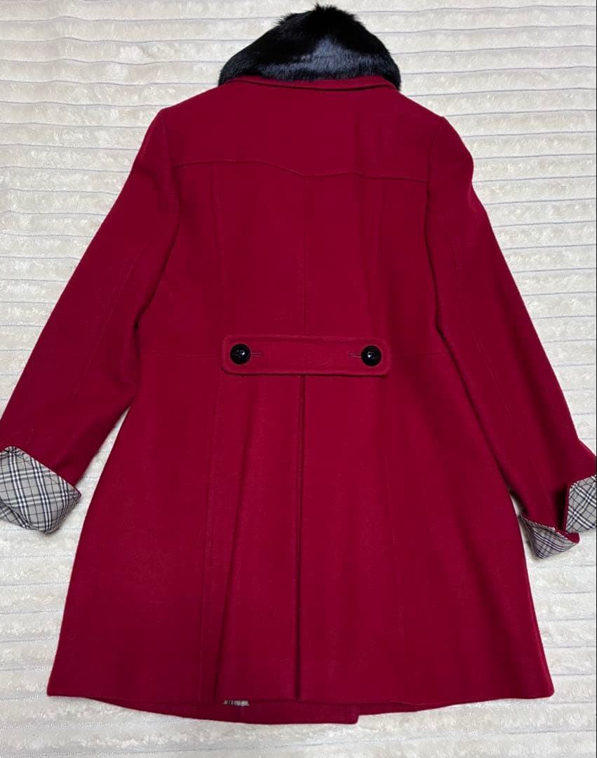 美品バーバリーブルーレーベル赤ウールコート38