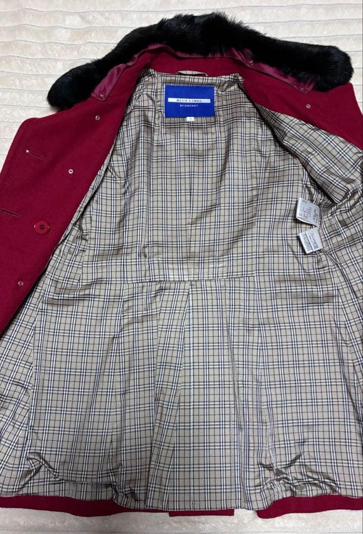 美品バーバリーブルーレーベル赤ウールコート38