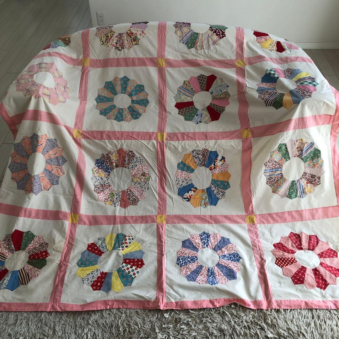 アンティーク　キルト　キルトトップ　ビンテージ　ハンドメイド