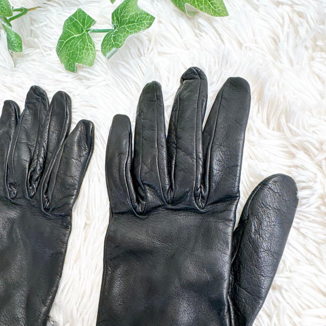 鑑定済み　HERMES エルメス　レザー　グローブ　手袋　ブラック　シルバー金具