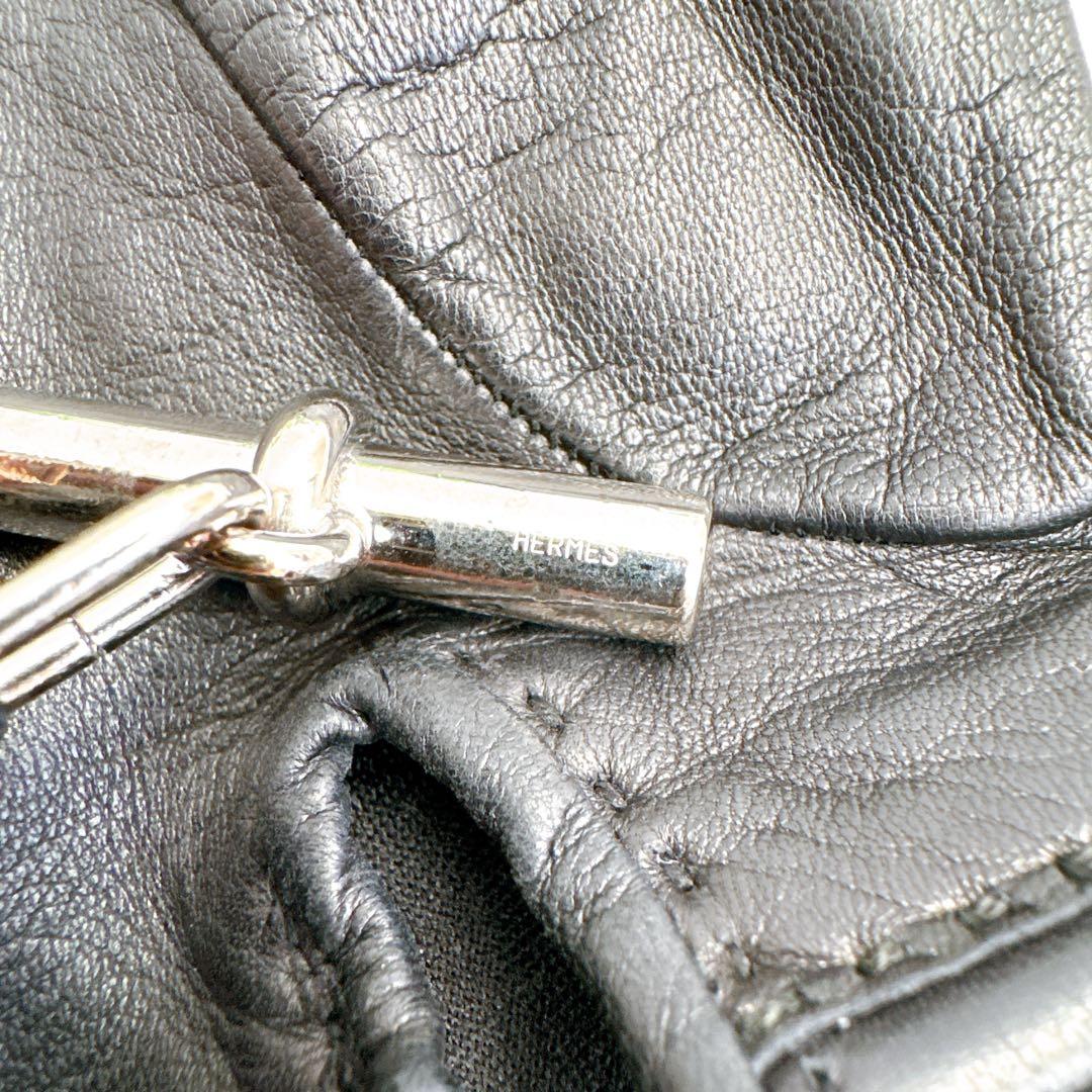 鑑定済み　HERMES エルメス　レザー　グローブ　手袋　ブラック　シルバー金具
