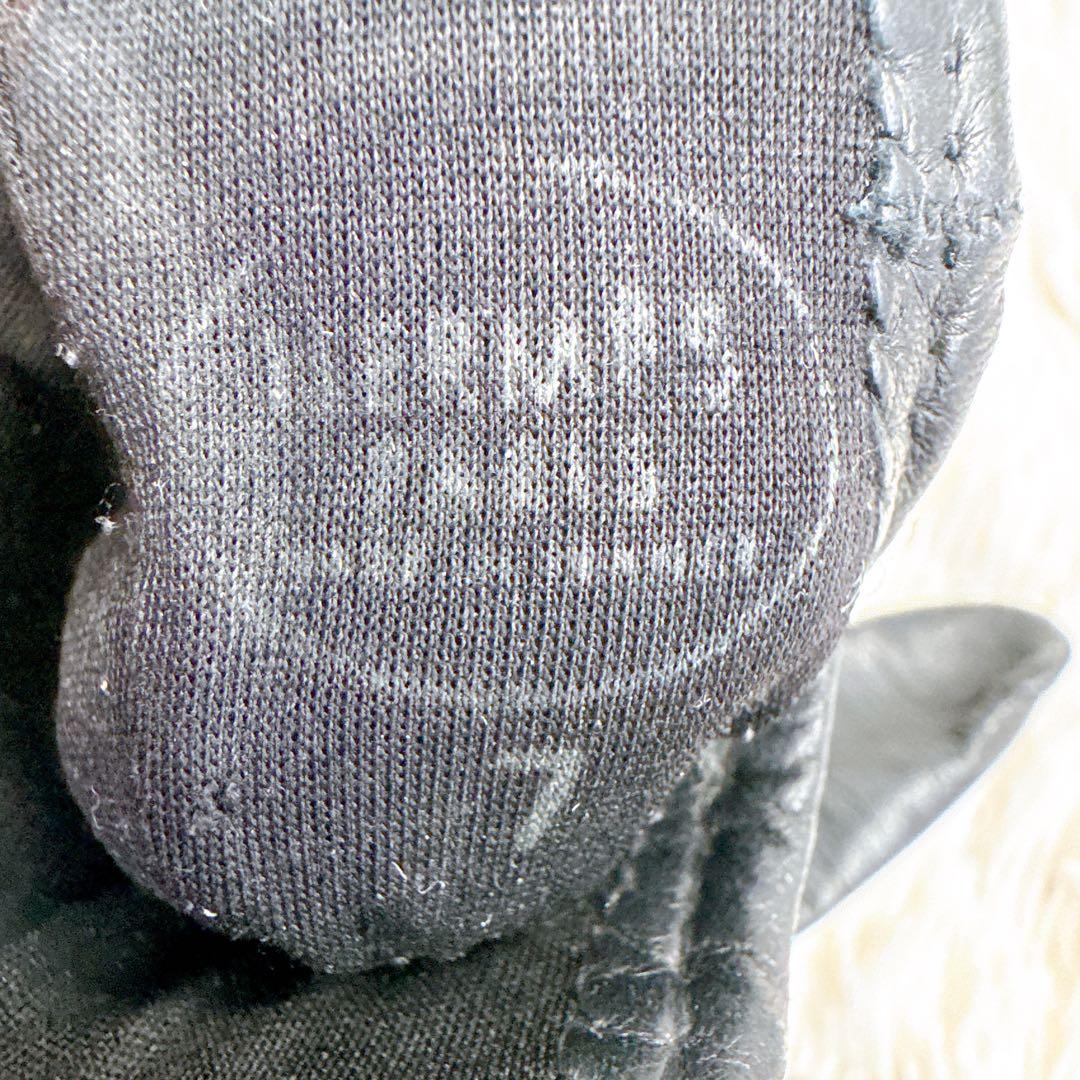 鑑定済み　HERMES エルメス　レザー　グローブ　手袋　ブラック　シルバー金具