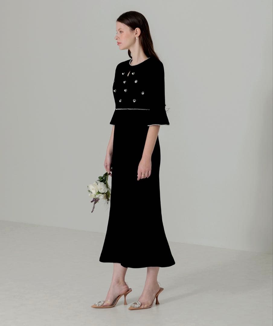 ベロアスリットマーメイドシルエットワンピース　結婚式　二次会　オケージョンドレス