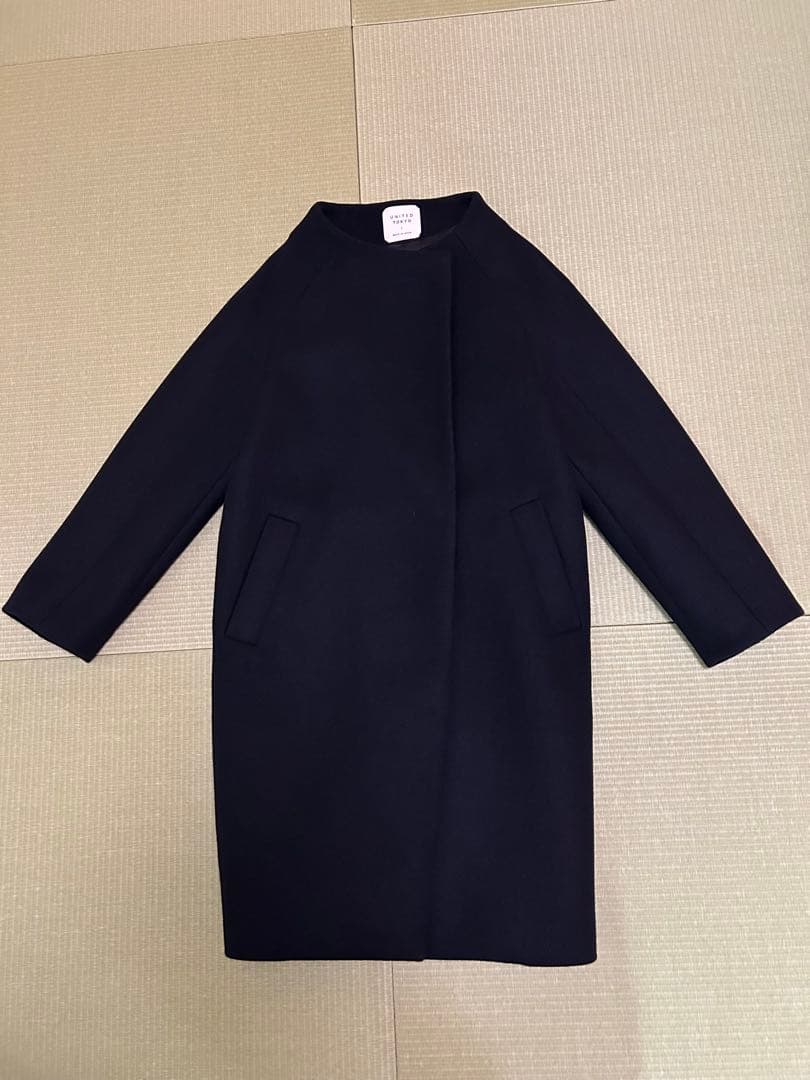 【日本製】ユナイテッドトウキョウ　ハイネックカラーコート　カシミヤ混　ブラック1