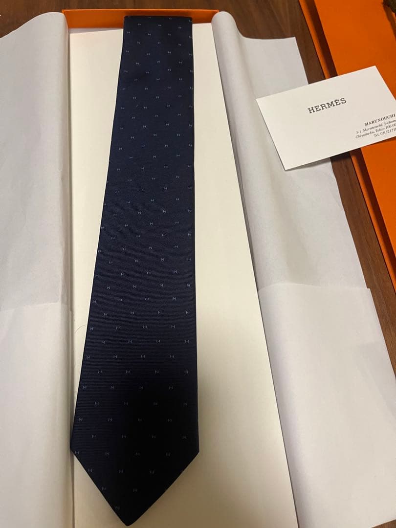 c*s様 HERMES ネイビー シルクタイ マグニファイング H 定価40,7