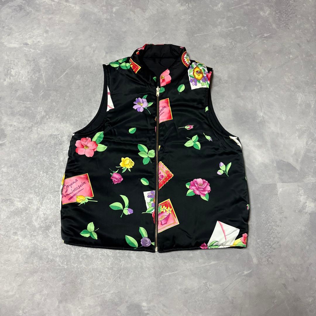 レオナール リバーシブル ダウンベスト 花柄 ロゴ刺繍