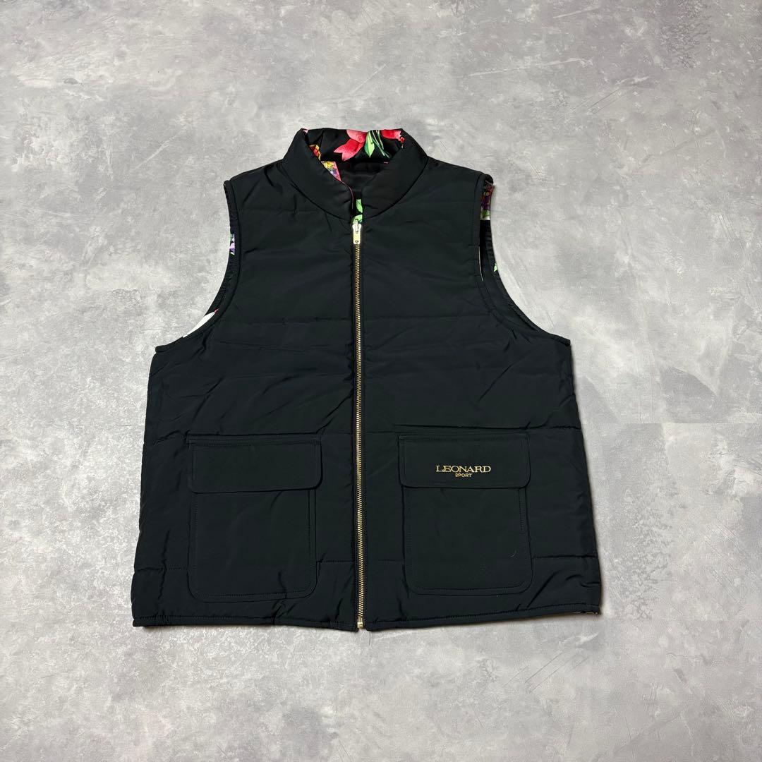 レオナール リバーシブル ダウンベスト 花柄 ロゴ刺繍
