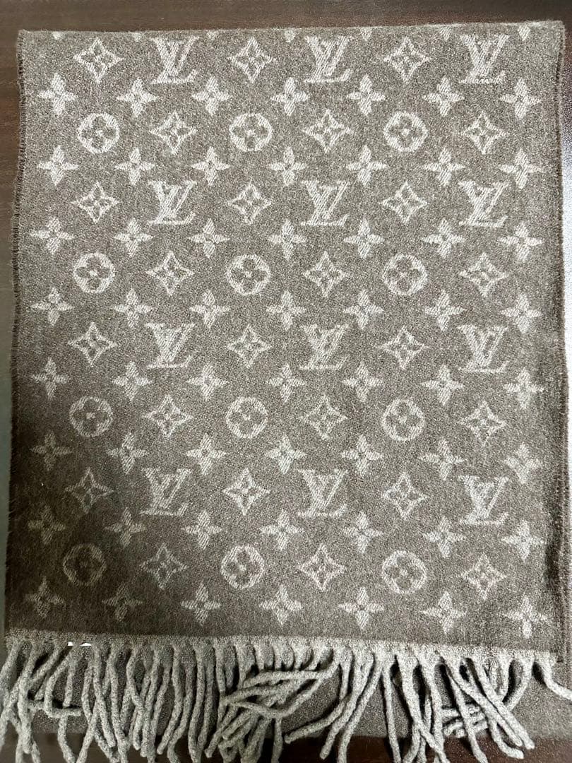 ルイヴィトン　ブラウン ロゴパターン マフラー ウール混紡