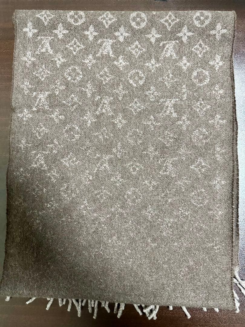 ルイヴィトン　ブラウン ロゴパターン マフラー ウール混紡