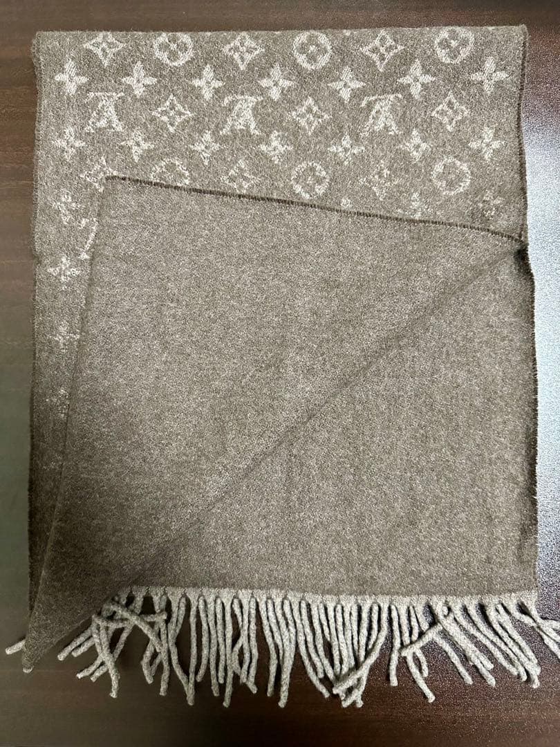 ルイヴィトン　ブラウン ロゴパターン マフラー ウール混紡