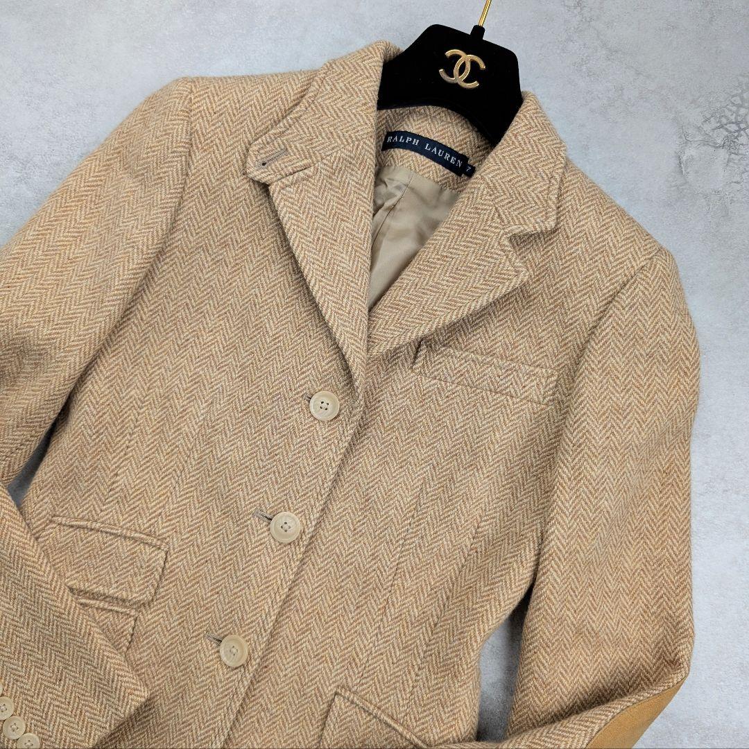 ラルフローレン ヘリンボーン テーラードジャケット 羊革エルボーパッチ ウール