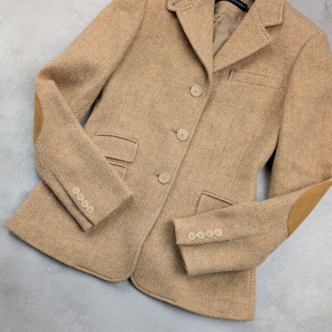 ラルフローレン ヘリンボーン テーラードジャケット 羊革エルボーパッチ ウール