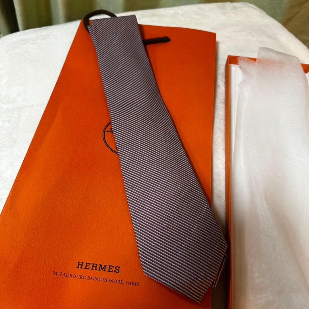 【新品】HERMES シルク ストライプ ネクタイ