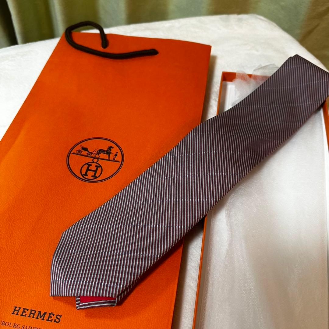【新品】HERMES シルク ストライプ ネクタイ