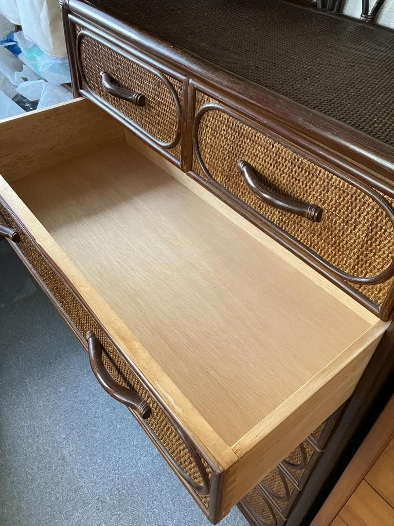 《ラタン チェスト》 籐 タンス 6段 昭和レトロ アンティーク家具