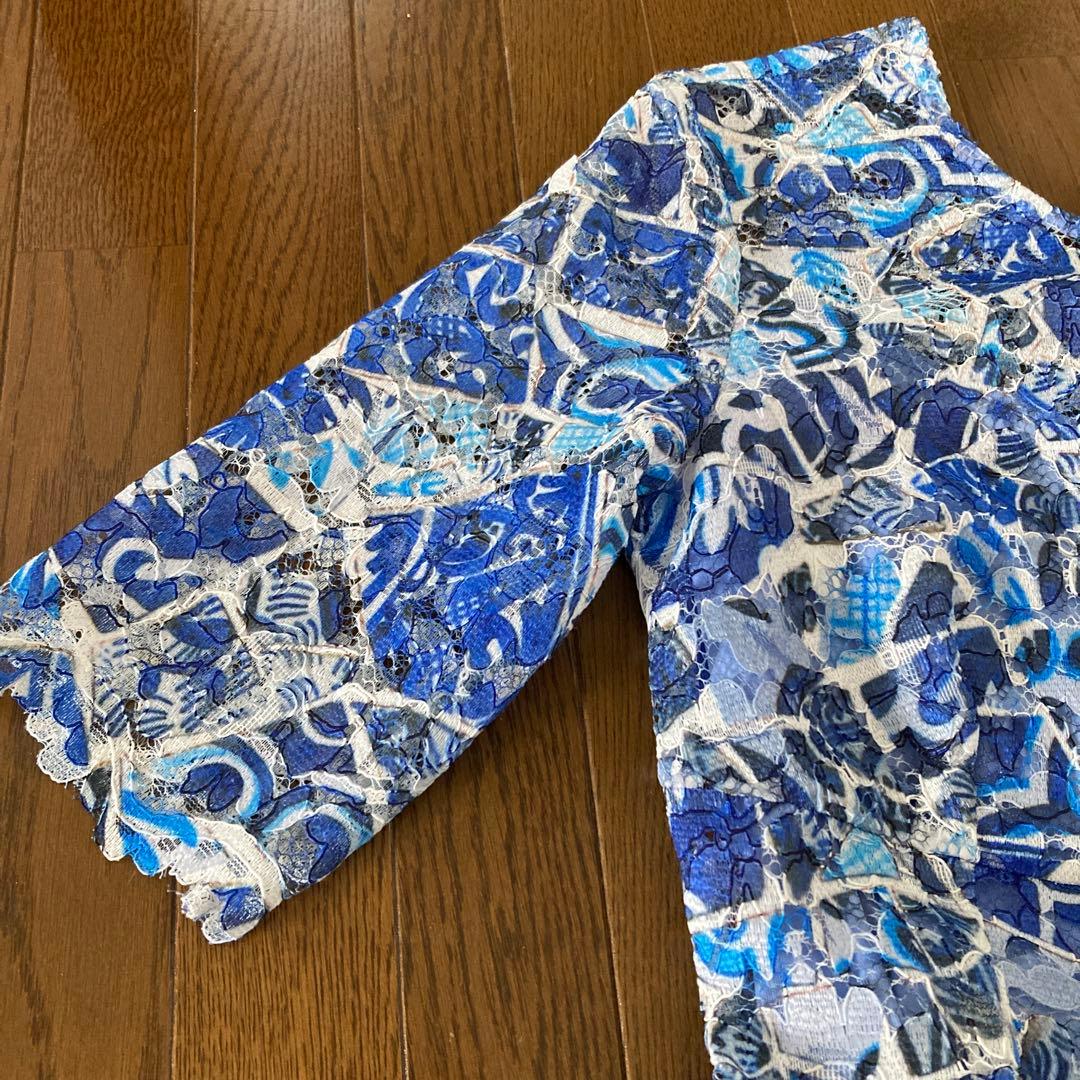 【新品】青系花柄レースワンピース・五分袖・スペインとふくさの2点セット