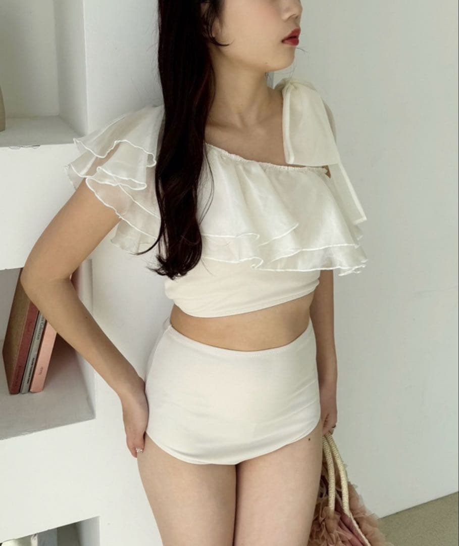 NICE CLAUP 水着 肩リボンワンショルダー 3点セット