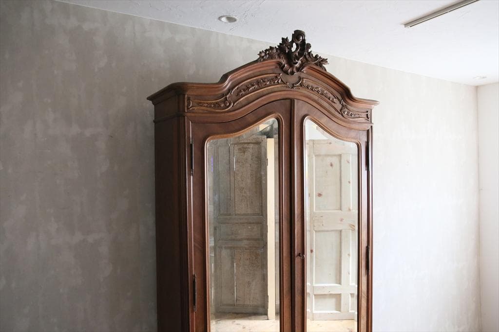 フランスアンティーク木製アルモワールキャビネット/ワードローブ食器棚75-237