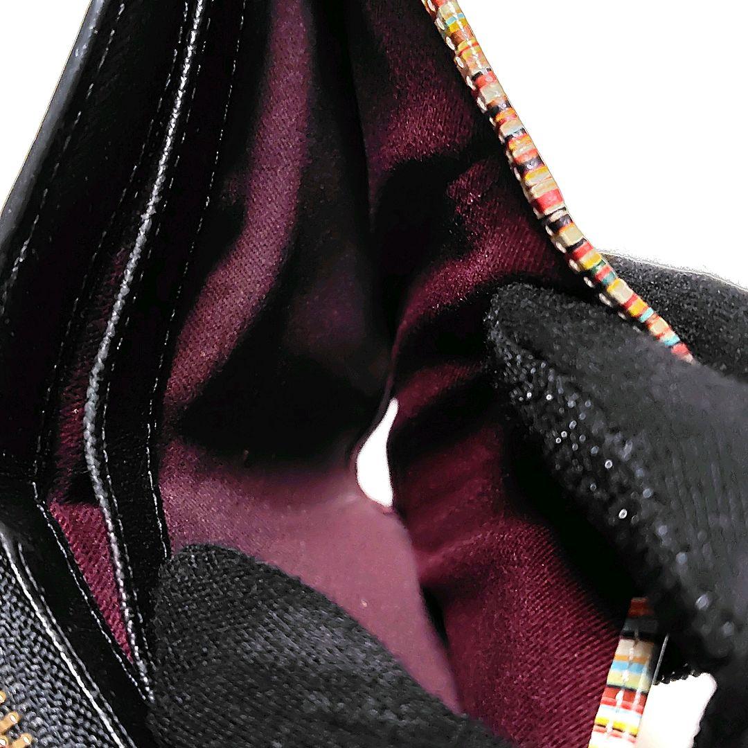 ポールスミス　折り財布　黒　レザー　ジップストローグレイン2　ストライプ