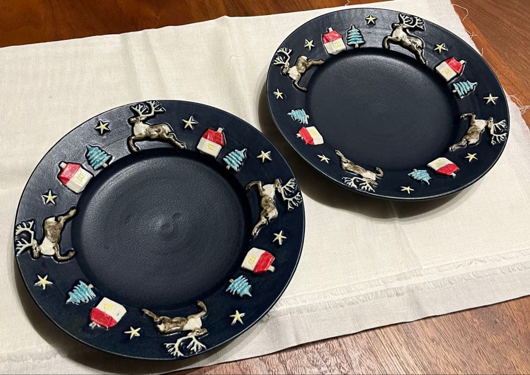 【未使用】佐々木忍さん　クリスマス　トナカイ　プレート　2枚セット
