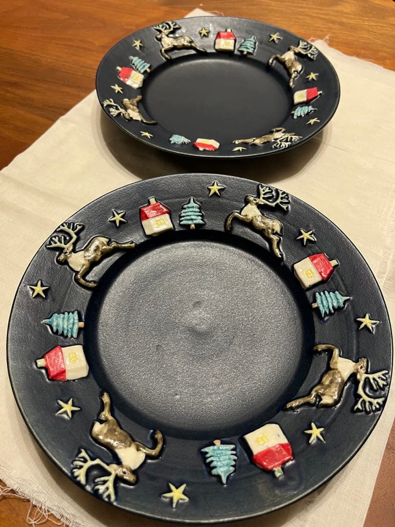 【未使用】佐々木忍さん　クリスマス　トナカイ　プレート　2枚セット