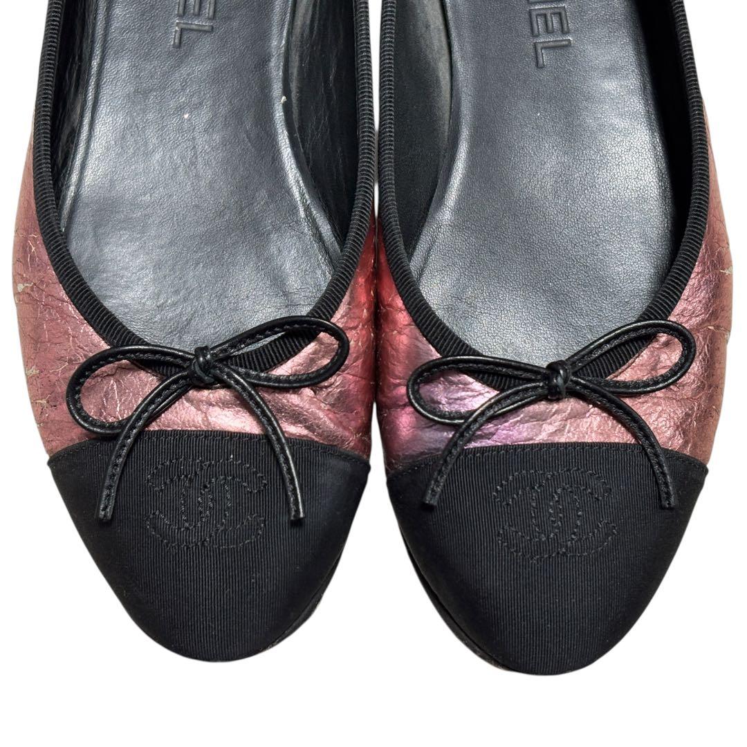 CHANEL シャネル ココマーク フラット パンプス メタリック 38