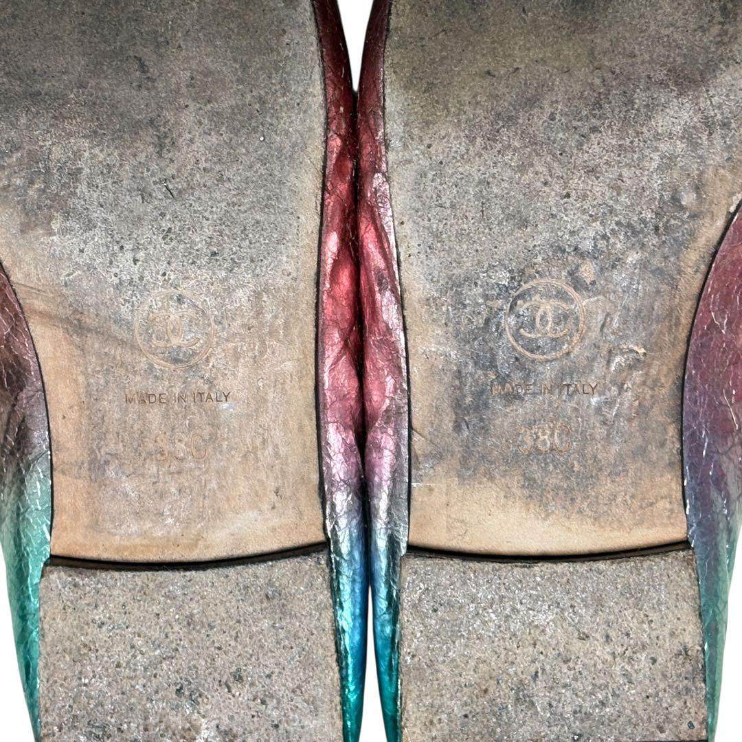 CHANEL シャネル ココマーク フラット パンプス メタリック 38