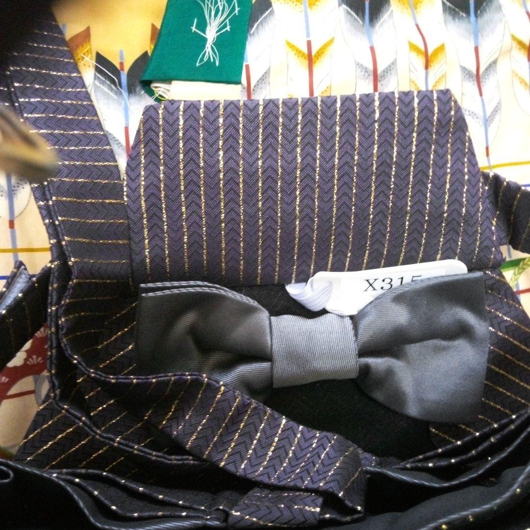 【七五三男の子3～5歳用】正絹着物（長襦袢付き）、ワンタッチ袴セット