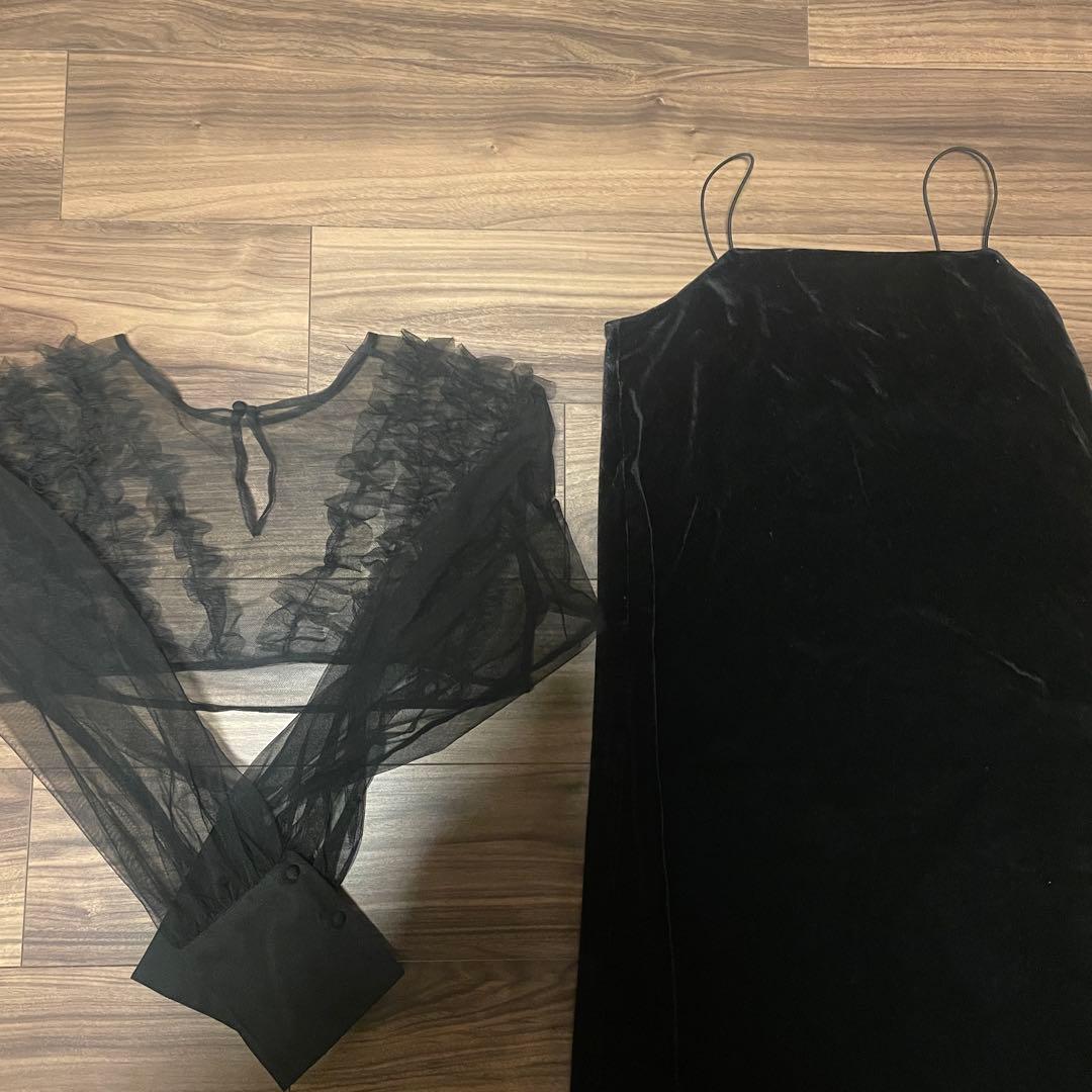 CAPRICIEUX LE'MAGE チュールフリルベロアワンピース