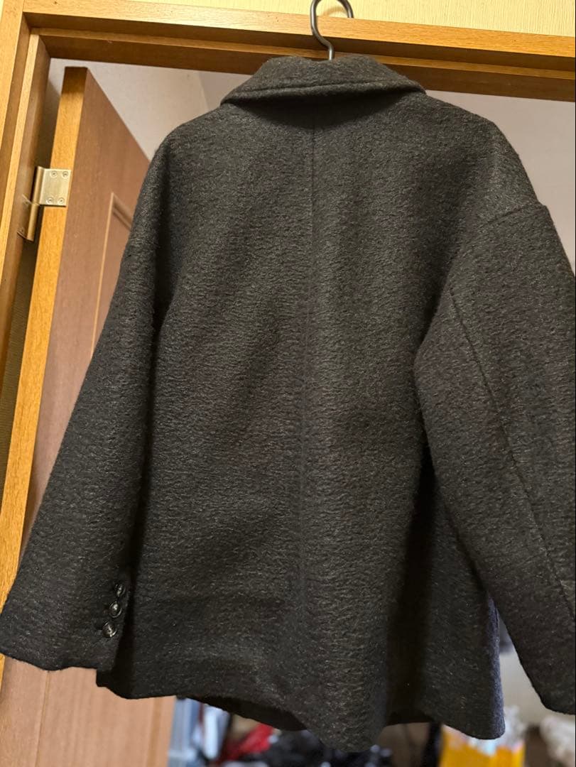 hinari ステンカラーシャギーミドルコート ブラック