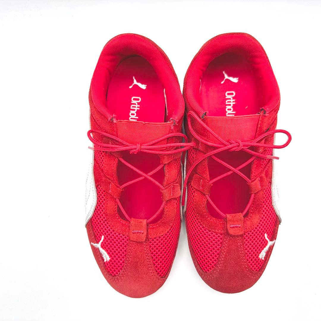 スピードキャット GO レッド ホワイト スエード バレエシューズ