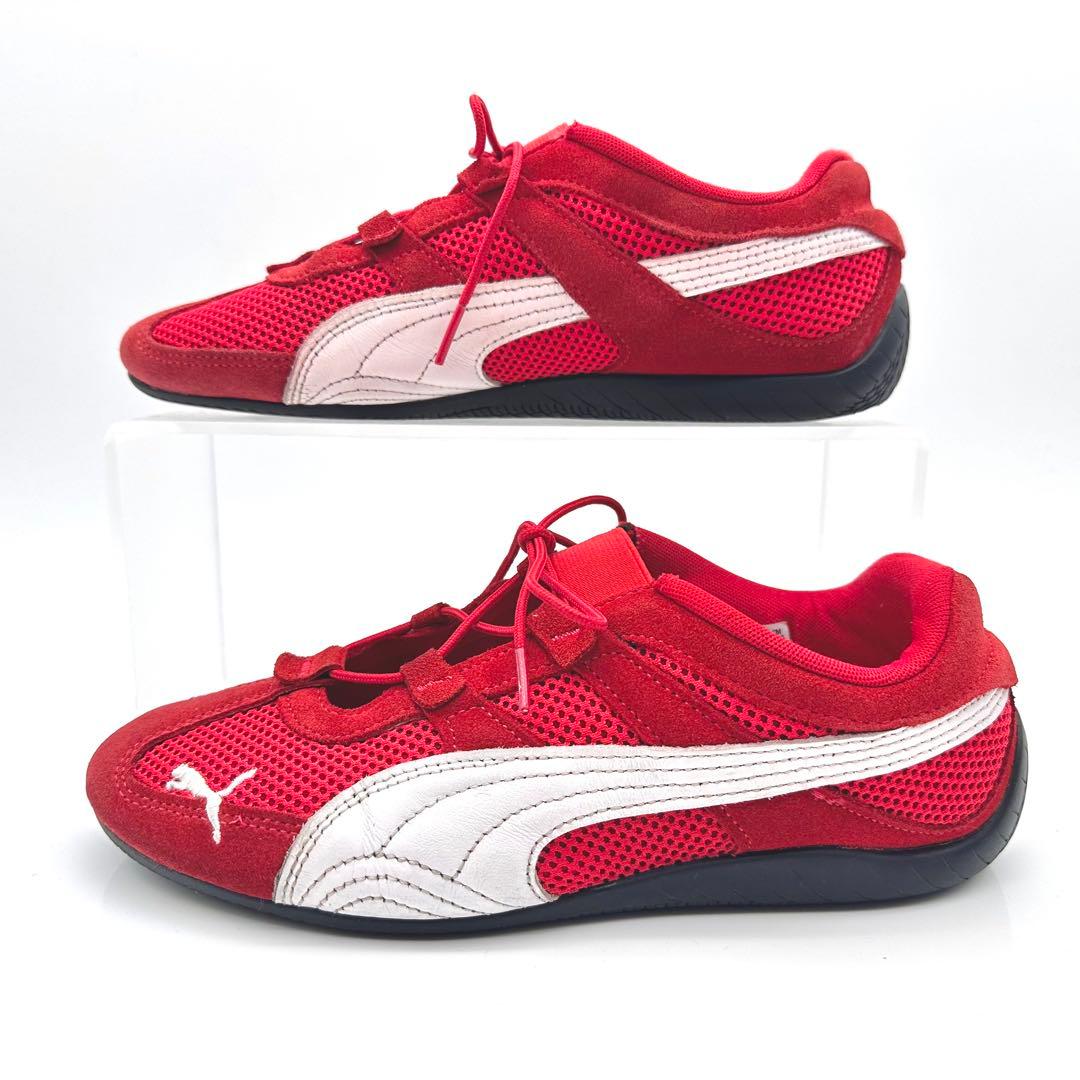 スピードキャット GO レッド ホワイト スエード バレエシューズ